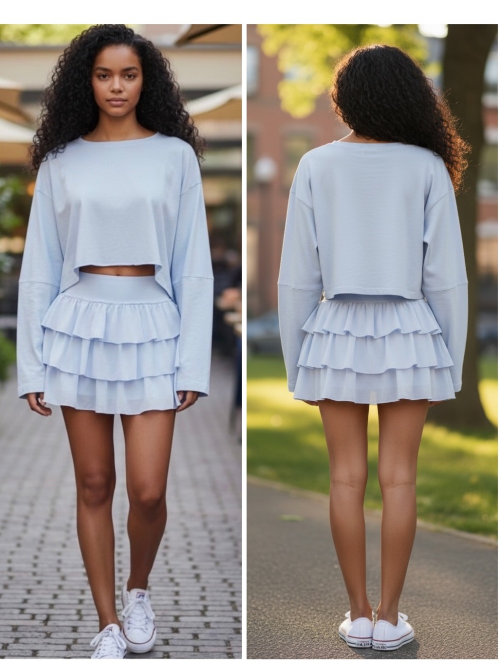 NWT Gianni Bini Cornflower Blue Cropped Batwing Tee & Tiered Skirt Set XL